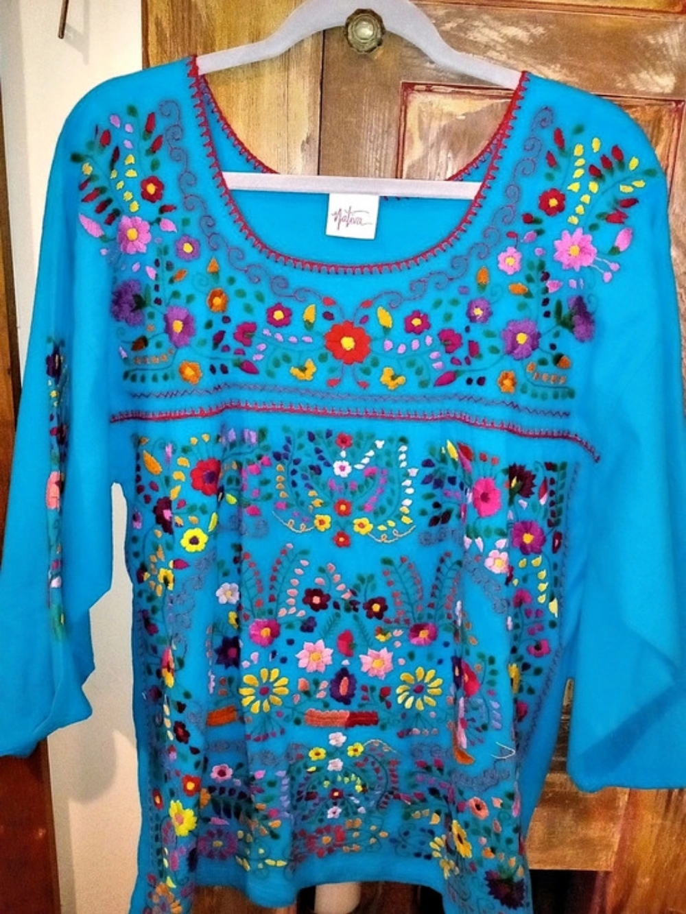 Nativa Floral Embroidered Tunic in Blue & Multicolor